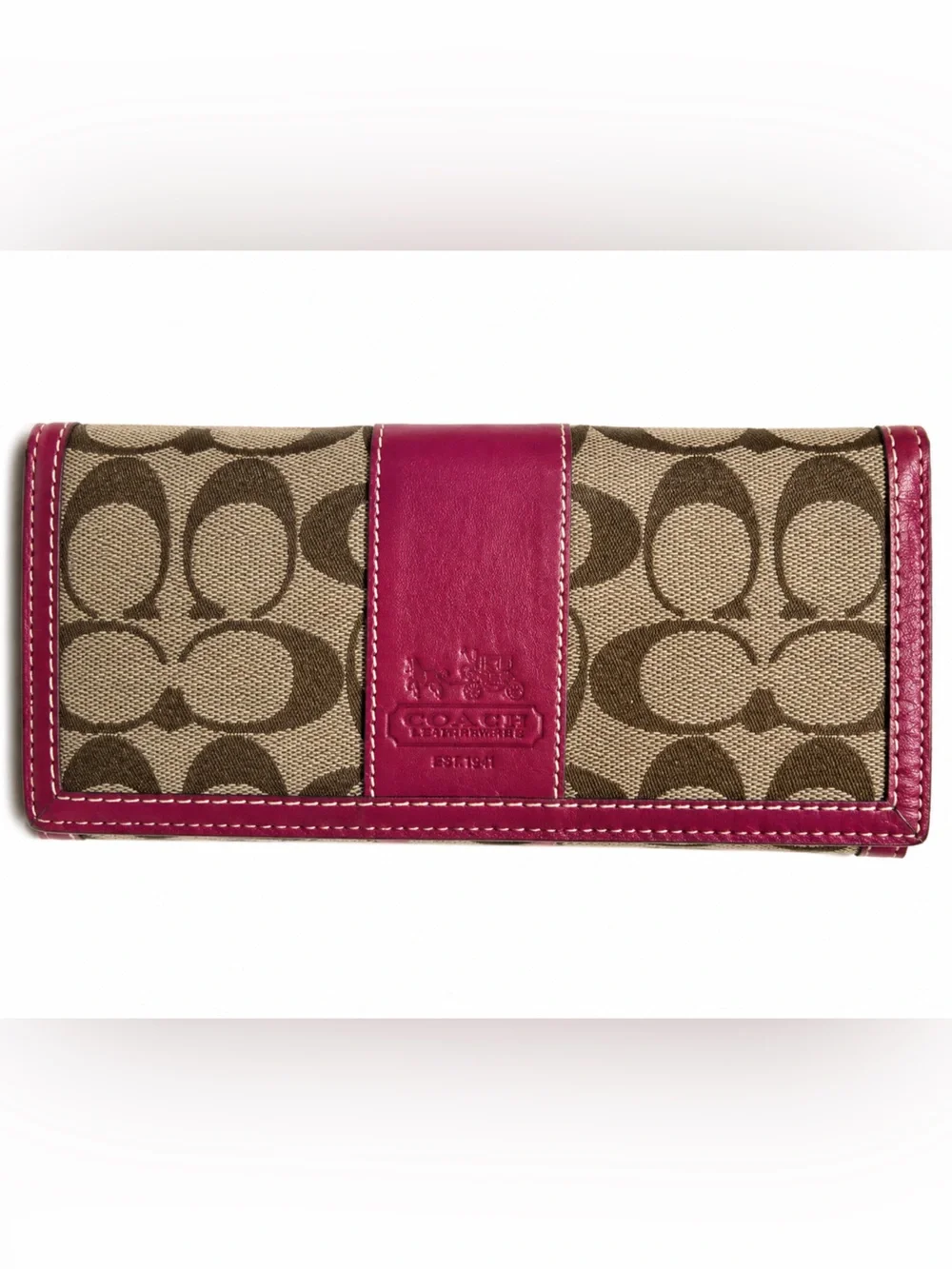 Vinage 14 inch Coach Signature Wallet - Pink/Brown